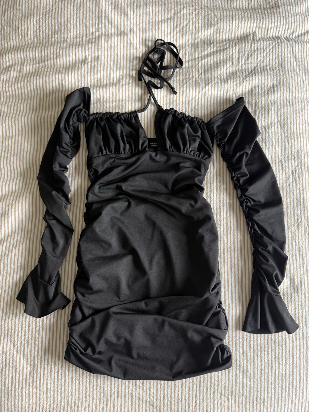 Shein Black Off-Shoulder Ruched Mini Dress